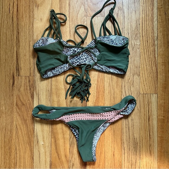 Acacia Swimwear Palm Green Bikini Swim Set Medium Large - Picture 2 of 4